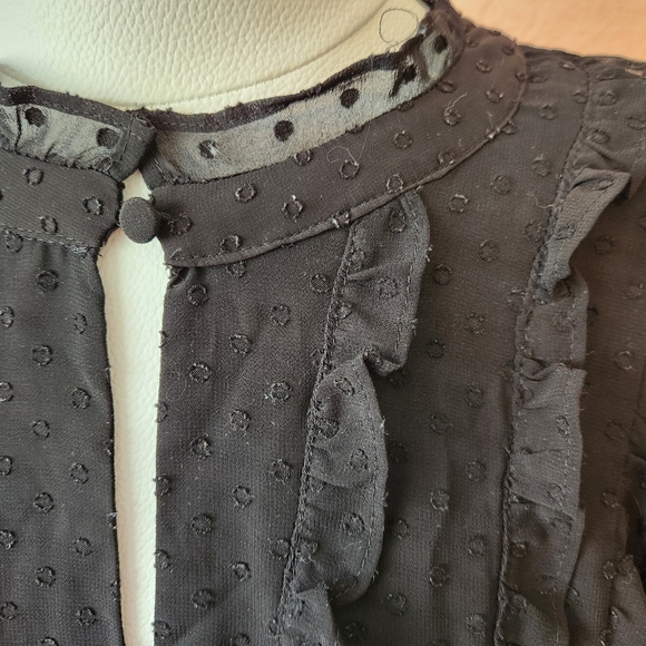 Torrid Black Sheer Polka Dot Ruffle Short Sleeve Blouse Top - Picture 3 of 7